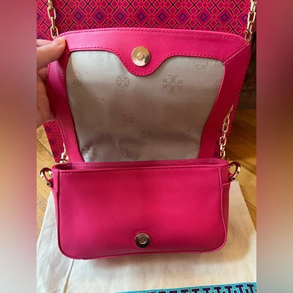 Tory Burch Pink Saffiano Robinson Chain Mini Crossbody Bag - Picture 8 of 13